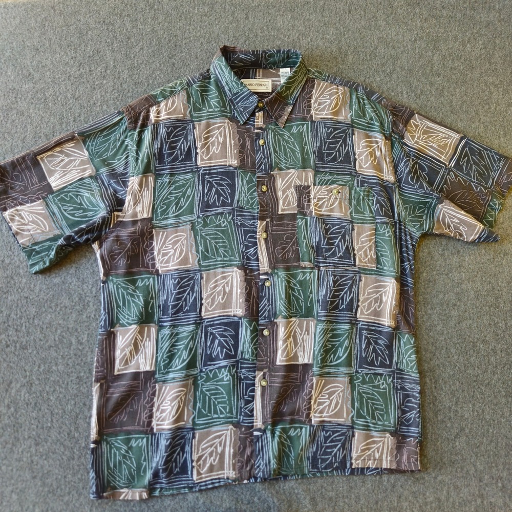 MARIO FERRARI Vintage Large Button Down Leaf Shirt Korean Made Eclectic Granpa